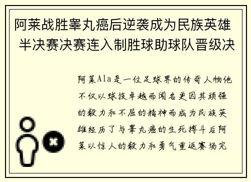 阿莱战胜睾丸癌后逆袭成为民族英雄 半决赛决赛连入制胜球助球队晋级决赛